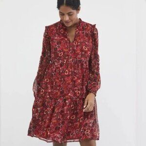 Motherhood Maternity Crinkle Chiffon Ruffle Sleeve Tiered maternity dress - XS